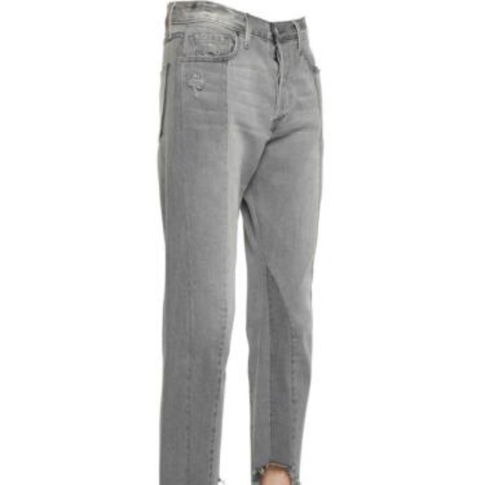 Frame Denim Nouveau Le Mix High Rise Cropped Raw Hem Ash Grey Distressed - Picture 2 of 16